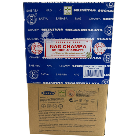 SATYA Biologische wierookdoos Nag Champa Smudge - 12 dozen van 25 g.