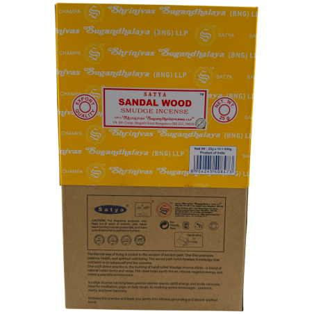 Caixa Encens Orgànic SATYA Sandalo Smudge - 12 capsetes de 25gr.