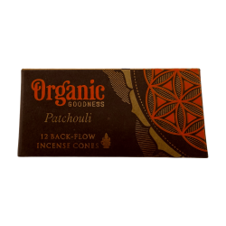 Cônes d'encens à reflux de patchouli Organic Song of India - Boîte de 12 cônes