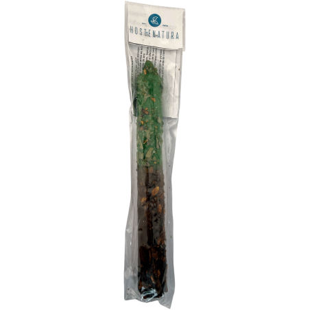 Vela ritualizada com louro, arruda e palo santo, 18 cm - Prosperidade, proteção e boas energias.