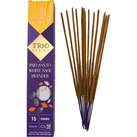 AROMA Incenso Trio Palo Santo, Salvia Bianca e Lavanda - Serie Trio 1 scatola 15gr.