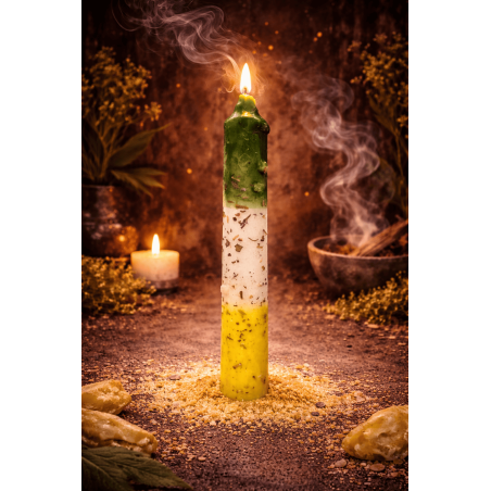 Espelma Preparada Ritualitzada Ruda, Sal i Sofre 18cm - Neteja els mals ambients
