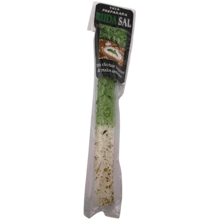 Vela Preparada Ritualizada Ruda y Sal 18cm - Para efectuar limpieza de malos ambientes