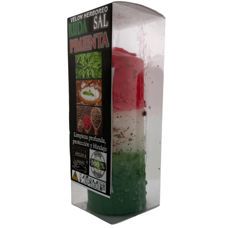 Candela alle erbe ruta, sale e pepe - Candela esoterica 14x6 cm - Pulizia profonda, protezione e schermatura