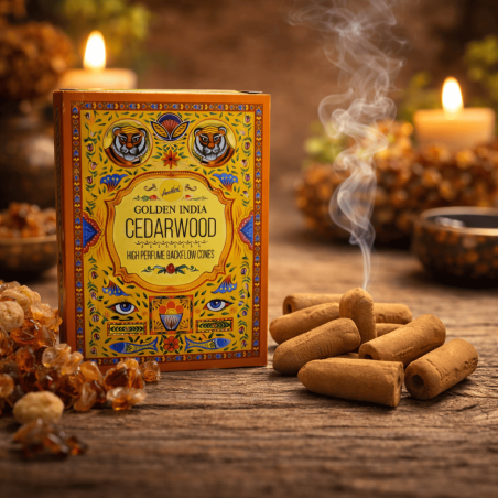 Cônes d'encens à reflux SREE VANI Golden India Cedar - Paquet de 10 cônes à reflux