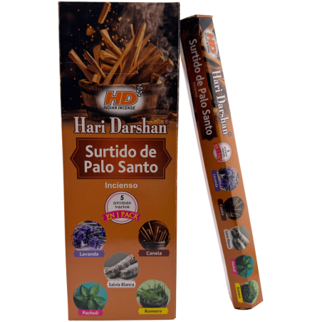 Encens assortis Hari Darshan Palo Santo - Boîte de 6 boîtes hexagonales