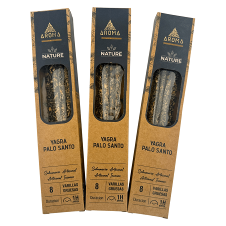 Lot de 3 bâtonnets d'encens bio Yagra Palo Santo AROMA Nature - 8 bâtonnets, durée 1 heure