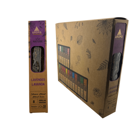 AROMA Nature Bio-Lavendel-Räucherstäbchenbox – 12 Schachteln mit je 8 dicken Stäbchen