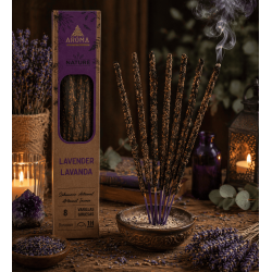 AROMA Nature Bio-Lavendel-Räucherstäbchenbox – 12 Schachteln mit je 8 dicken Stäbchen