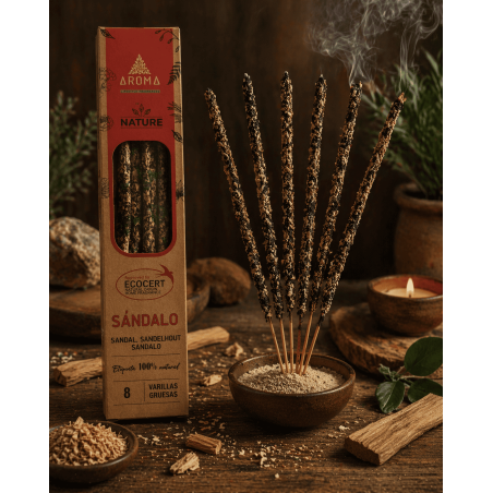 AROMAネイチャー オーガニック サンダルウッドお香ボックス - 太めのスティック8本入りボックス12箱