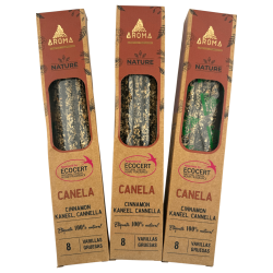 Opakowanie 3 organicznych kadzidełek cynamonowych AROMA Nature - 8 patyczków, czas działania 1 godzina