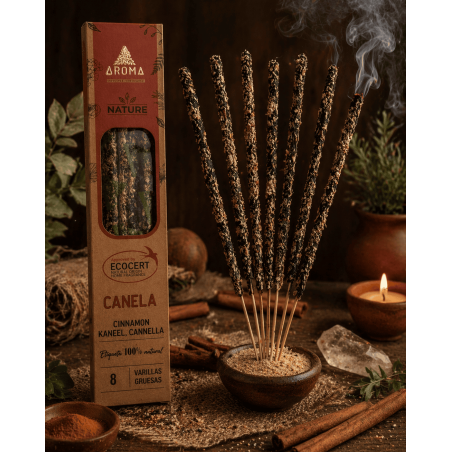 Lot de 3 bâtonnets d'encens bio à la cannelle AROMA Nature - 8 bâtonnets, durée 1 heure
