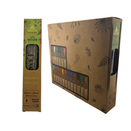 AROMA Nature Bio-Eukalyptus-Räucherstäbchenbox – 12 Schachteln mit je 8 dicken Stäbchen