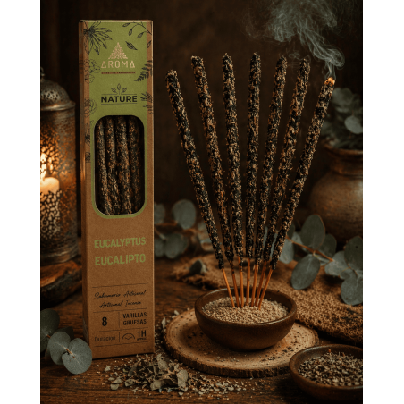 Boîte d'encens bio à l'eucalyptus AROMA Nature - 12 boîtes de 8 bâtonnets épais