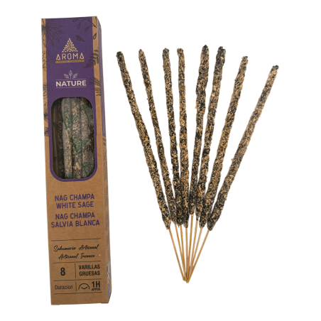 3er-Pack Bio-Räucherstäbchen AROMA Nag Champa und weißem Salbei – 8 Stäbchen, Brenndauer 1 Stunde