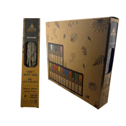 Caja Incienso Orgánico Miel Salvia Blanca AROMA Nature - 12 cajitas de 8 barritas gruesas