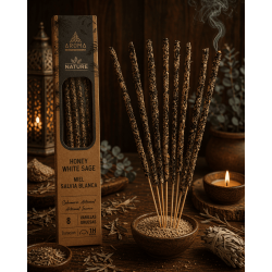 Caja Incienso Orgánico Miel Salvia Blanca AROMA Nature - 12 cajitas de 8 barritas gruesas