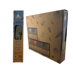 Bio-Räucherstäbchen mit weißem Salbei AROMA Natur – 12 Schachteln mit je 8 dicken Stäbchen