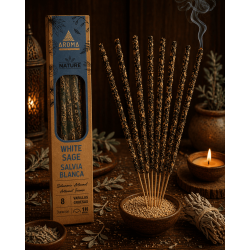 Caixa de Incenso de Sálvia Branca Orgânica AROMA Nature - 12 caixas com 8 varetas grossas cada