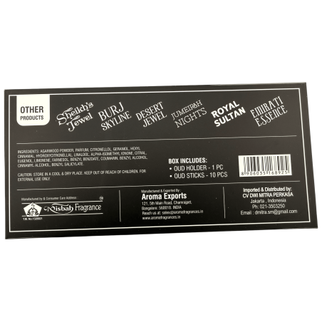 Encens arabe Dhoop Burj Skyline Misbah's DMP Perfumer Edition - 10 bâtonnets d'encens avec brûleur
