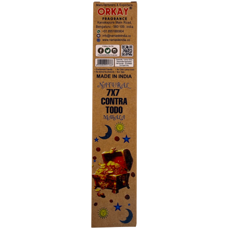 Tămâie naturală 7x7 împotriva tuturor Namaste India Natural Masala Orkay - 1 cutie de tămâie organică 30gr.