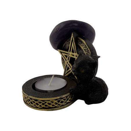 Porta velas Gato Negro Resina con Pentagrama 11x9,7x8,3cm