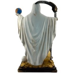 Weiße Santa Muerte-Figur aus Kunstharz mit Kugel, 30 cm