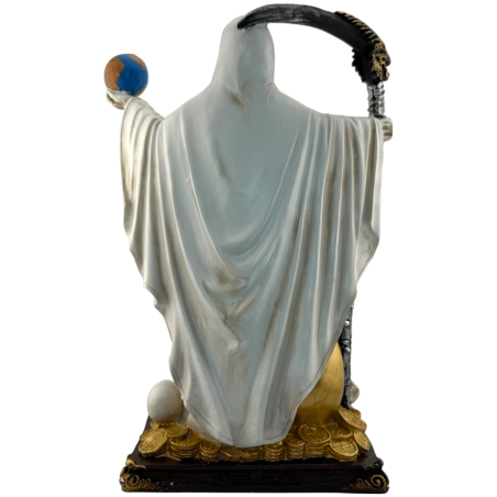 Weiße Santa Muerte-Figur aus Kunstharz mit Kugel, 30 cm