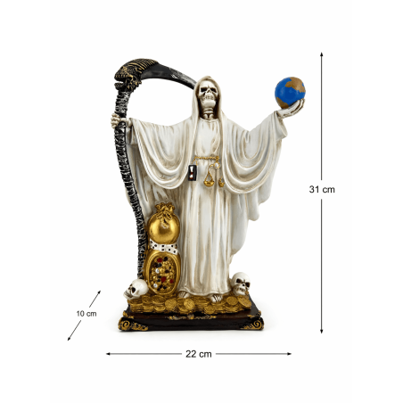 Vit Santa Muerte Resinfigur med Boll 30cm