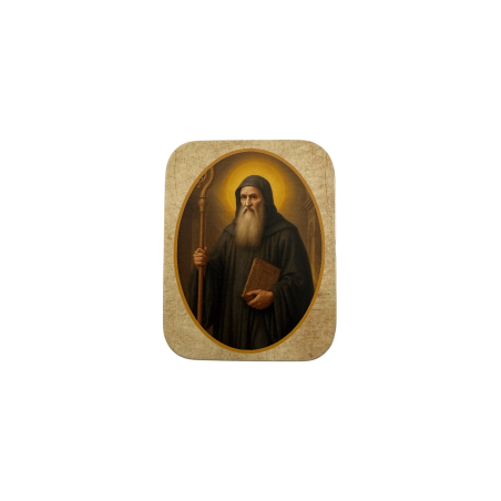 Sint Benedictus beeldje van hars, 5 cm in blik