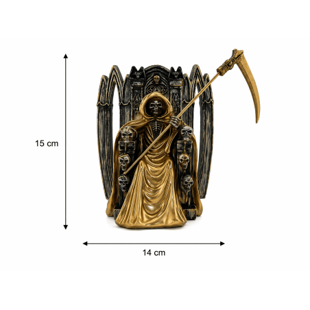 Harsbeeldje van Santa Muerte zittend, 15 cm, goudkleurig