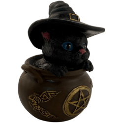 Figura Resina Gato Brujo en caldero 11cm