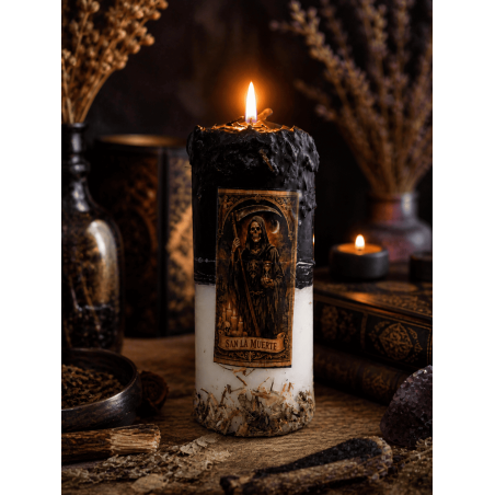 Bougie d'offrande spéciale pour la Sainte Mort - Bougie ésotérique 14x6cm Huile et rituel inclus - Protection