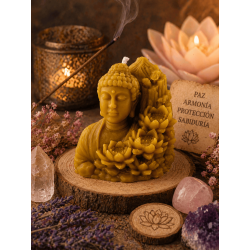 Honig-Buddha-Kerze mit Lotusblume 8x7cm.