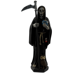 Zwart Santa Muerte harsfiguur 15 cm.