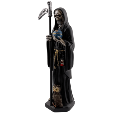 Svart Santa Muerte Resin Figur 15cm.