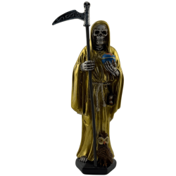 Goldene Weihnachtsmann-Muerte-Harzfigur, 15 cm.
