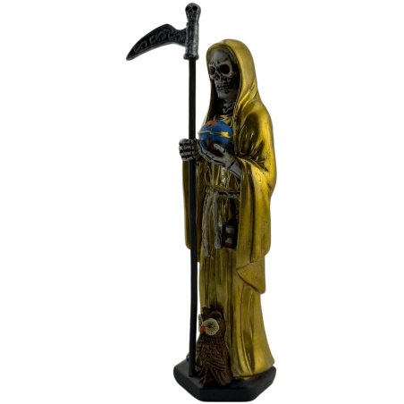 Figurine en résine Santa Muerte dorée 15 cm.