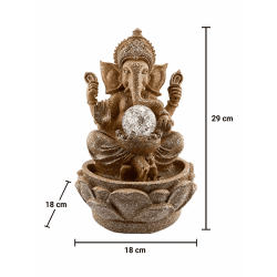 Fonte de água Ganesha em resina com luz, 18x18x29