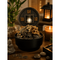 風水樹脂製噴水（ライト付き）21x21x30cm