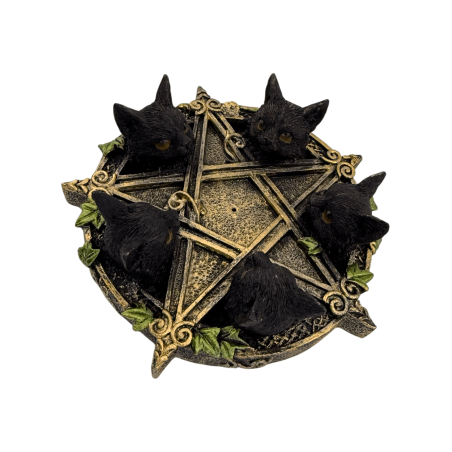Pentagram Incense Holder with Black Cats 13x12.6x3.7cm