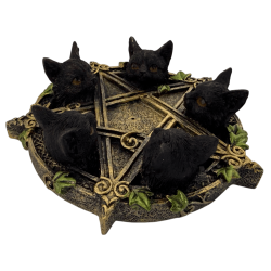 Pentagram Incense Holder with Black Cats 13x12.6x3.7cm