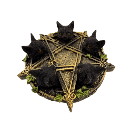Porte-encens pentagramme avec chats noirs 13 x 12,6 x 3,7 cm