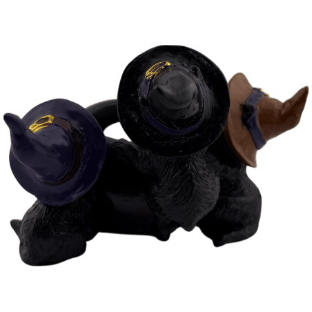 黒猫3匹のキャンドルホルダー（大釜と三日月付き） - 11.8x10x8.5cm