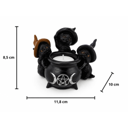 3 Black Cats Candle Holder with Cauldron and Triple Moon - 11.8x10x8.5cm