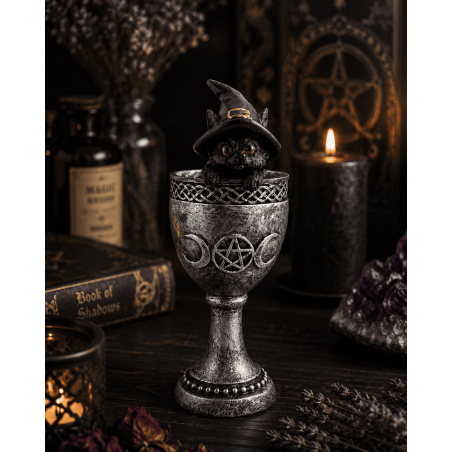 Black Cat Cup Wicca Purple Hat Resin 6.5x6x15.7cm