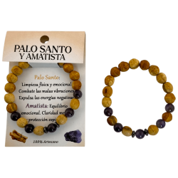 Pulseira de Palo Santo e Ametista - Proteção,...