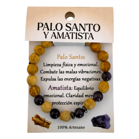 Pulseira de Palo Santo e Ametista - Proteção, Calma, Purificação e Elevação