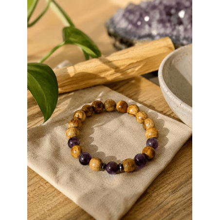 Pulseira de Palo Santo e Ametista - Proteção, Calma, Purificação e Elevação