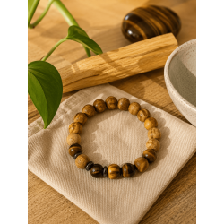 Pulseira de Palo Santo e Olho de Tigre 8mm - Limpeza, Proteção, Contra o Mau-Olhado, Confiança, Segurança...